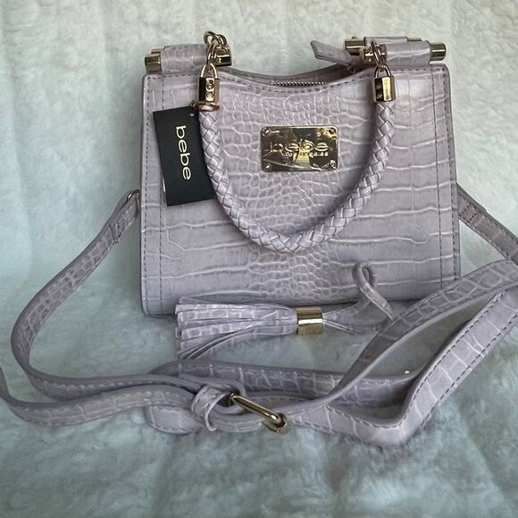 Brand New "bebe” Natalie Mini Satchel Crossbody Lavender Gold LOGO - Picture 7 of 8